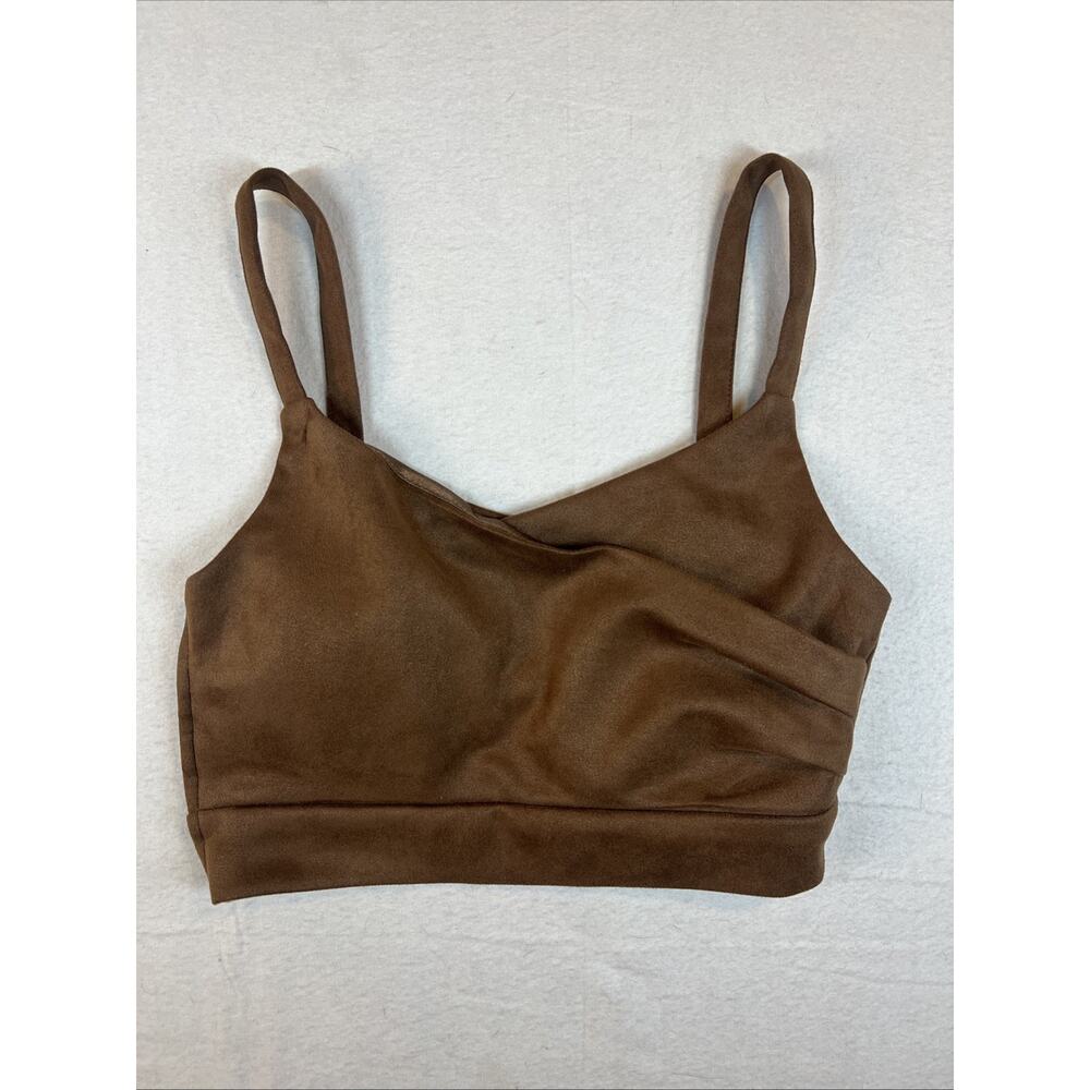 Spiral Girl Fashion‎ Bra Top Brown Suede Like Microfiber Criss-Cross Back Small